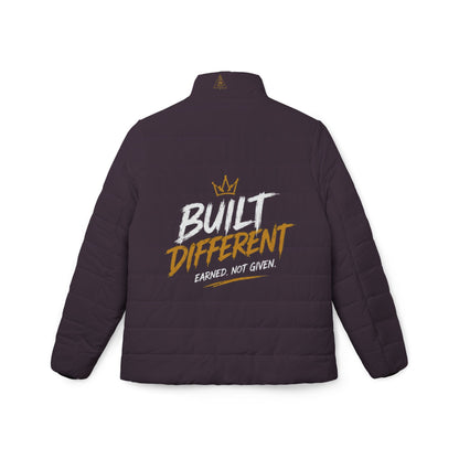 Built Different Women’s Puffer Jacket - 'Built Different. Earned, Not Given.' Quilted Winter Coat