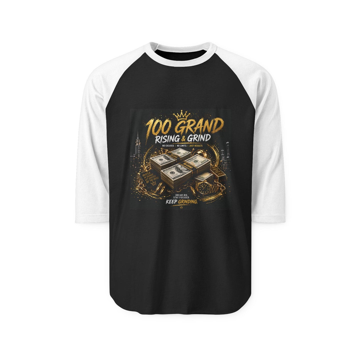 100 Grand Crown Raglan Shirt — '100 Grand' Motivational Baseball Tee