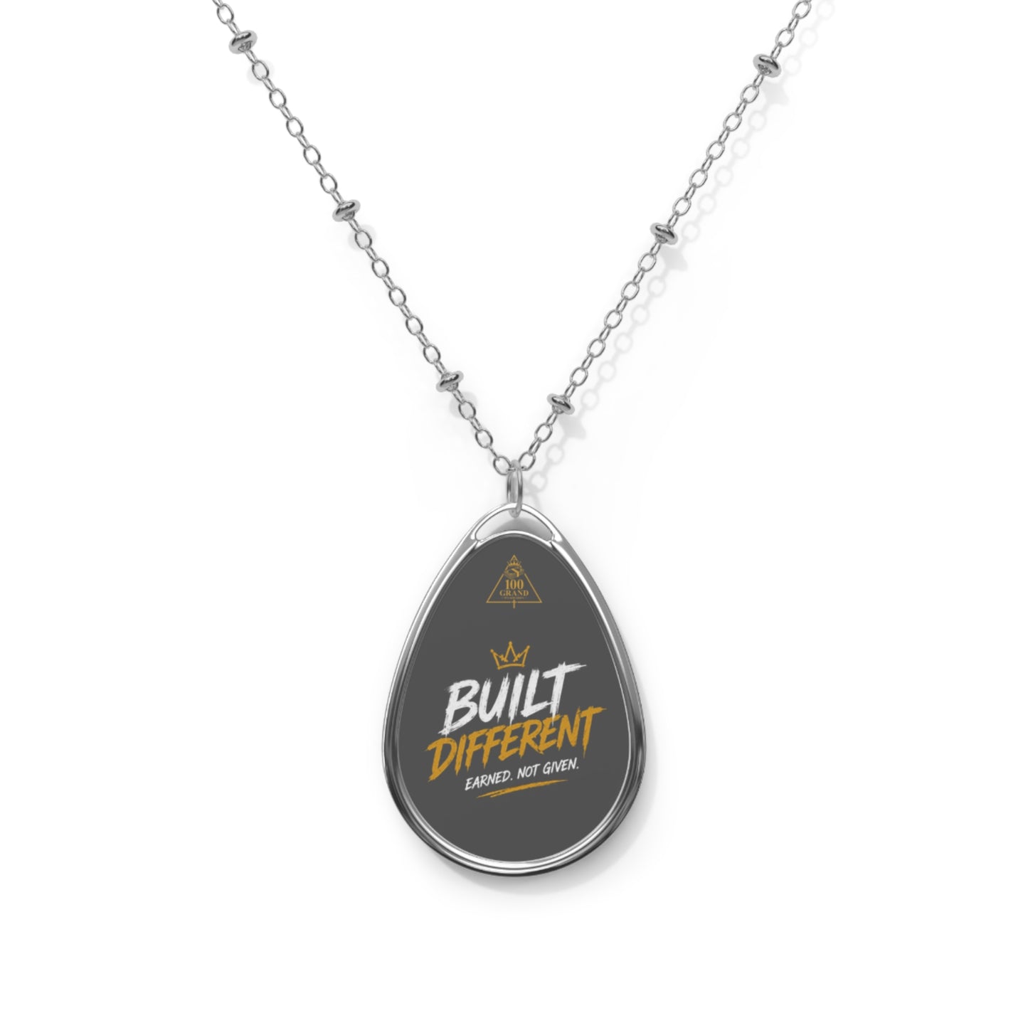 Oval Necklace — "Built Different" Inspirational Teardrop Pendant Necklace