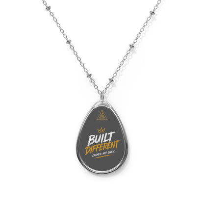 Oval Necklace — "Built Different" Inspirational Teardrop Pendant Necklace