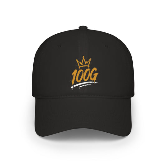 100G Crown Embroidered Baseball Cap — Low Profile Gold Script Hat