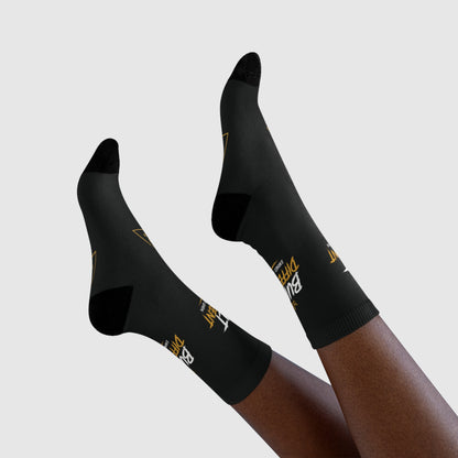 Built Different Crew Socks — Black Sublimated Athletic Socks with 'Built Different' Gold Logo